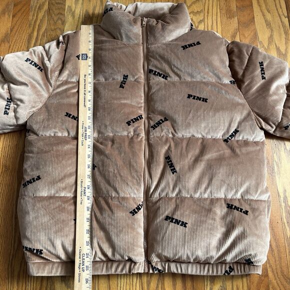 Victoria's Secret Pink Rib Velour Crop Puffer Jacket Color Caramel Woman’s XL - Picture 5 of 9